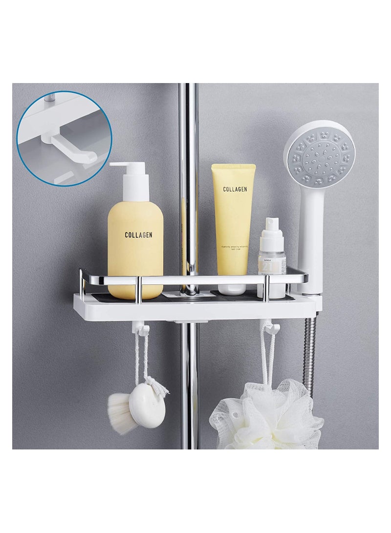 SYOSI Bathroom Shelf, Shower Caddy No Drilling Shower Shelf Caddy, Bath Organiser with Buckle and Shower Head Hook Rustproof Storage Rack for 22mm-25mm Shower Rail Silver - Image 5
