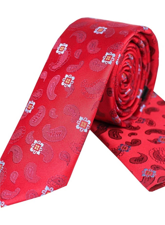 Varetta Men's Red Slim Cut Handkerchief Patterned Tie - Image 1