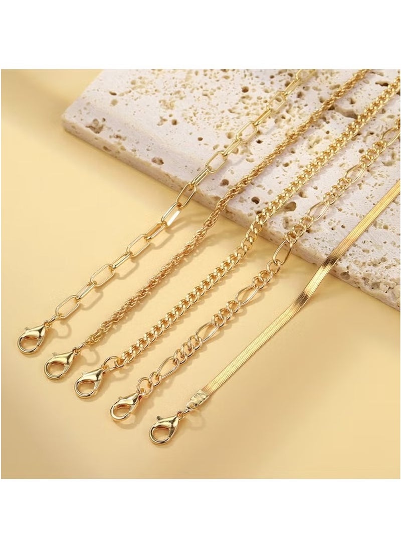 Huitich 5-Piece Trendy Multi-Layer Stacking Chain Bracelet Set – Gold Colour Plated Alloy  - Image 2