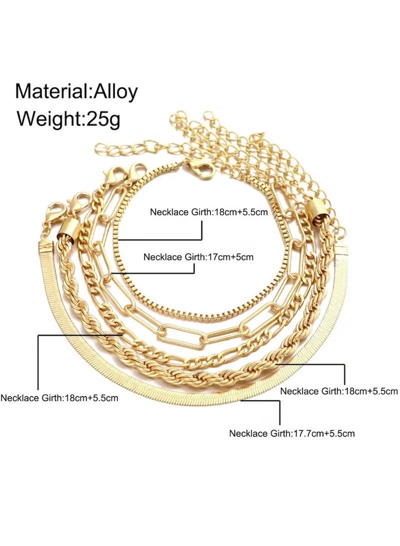 Huitich 5-Piece Trendy Multi-Layer Stacking Chain Bracelet Set – Gold Colour Plated Alloy  - Image 5