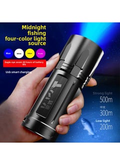 Generic Night Fishing Lamp Laser Light Strong Light Fishing Lamp Purple Light Table Fishing Blue Light Four Light Source Fishing Fish Charging Flashlight-Color:50 Hours Of Dual Light Source (light) 50 Hours  - Image 3