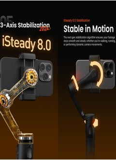 hohem Hohem iSteady X3 3-axis Palm Foldable Smartphone Gimbal with built in extendable selfie rod, detachable remote controller and Ai Tracking (Black)  - Image 4
