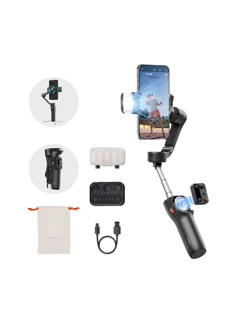 hohem - Hohem iSteady X3 3-axis Palm Foldable Smartphone Gimbal with built in extendable selfie rod, detachable remote controller and Ai Tracking (Black) - Image 1