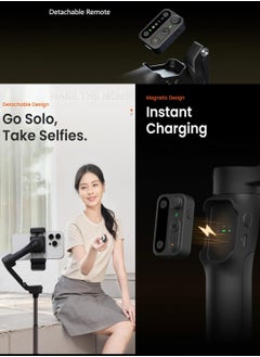 hohem Hohem iSteady X3 3-axis Palm Foldable Smartphone Gimbal with built in extendable selfie rod, detachable remote controller and Ai Tracking (Black)  - Image 2