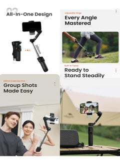 hohem Hohem iSteady X3 3-axis Palm Foldable Smartphone Gimbal with built in extendable selfie rod, detachable remote controller and Ai Tracking (Black)  - Image 3