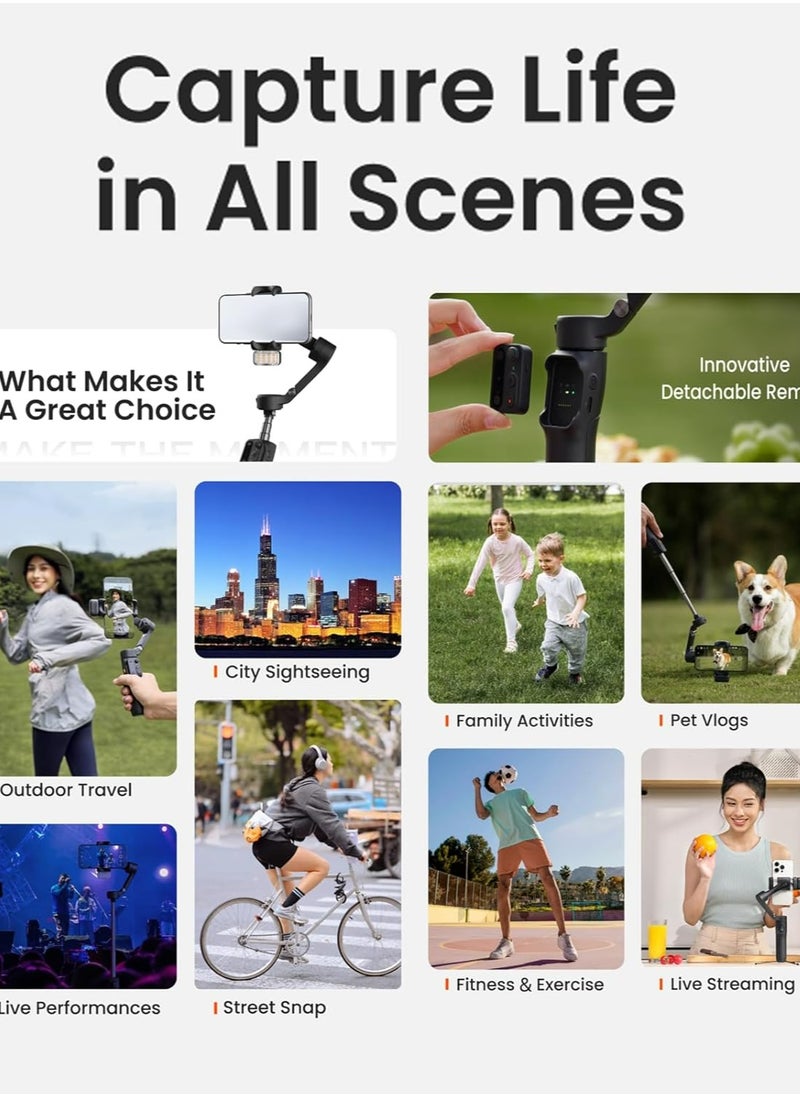 hohem - Hohem iSteady X3 3-axis Palm Foldable Smartphone Gimbal with built in extendable selfie rod, detachable remote controller and Ai Tracking (Black) - Image 1