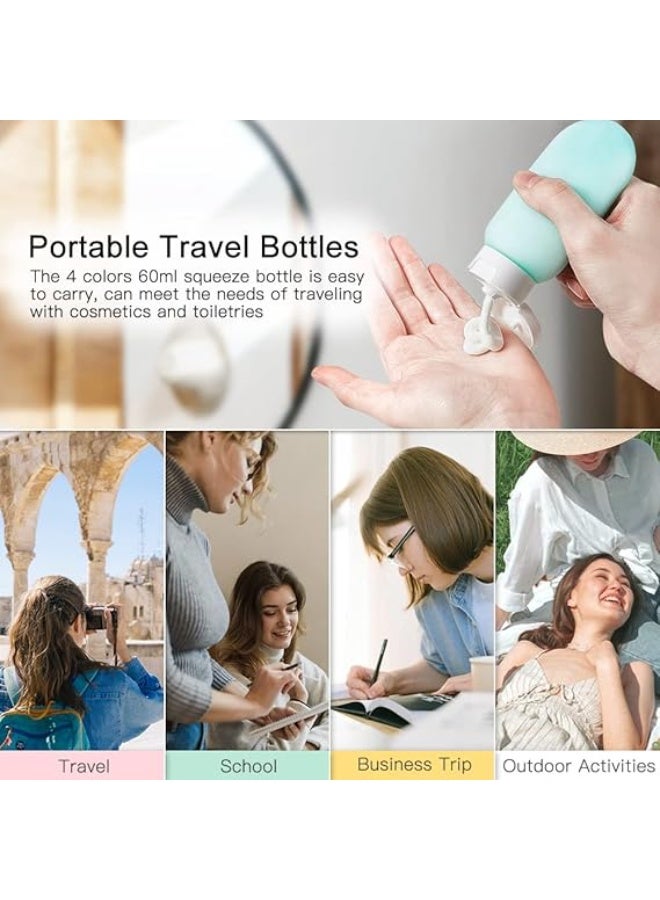 4PCS  Leak Proof Refillable Squeezable Containers Set with Carry Bag for Liquid Shampoos, Soap and Toiletries (Multicolor) - Image 4