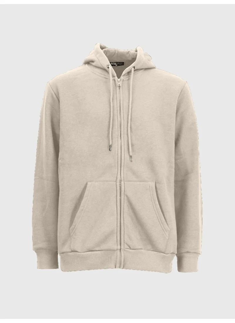 LTB Plain Hooded Zippered Beige Sweatshirt