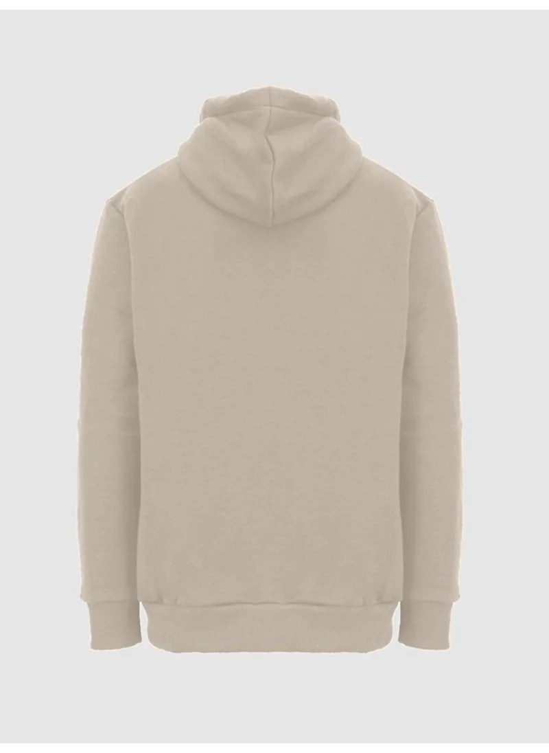 LTB Plain Hooded Zippered Beige Sweatshirt