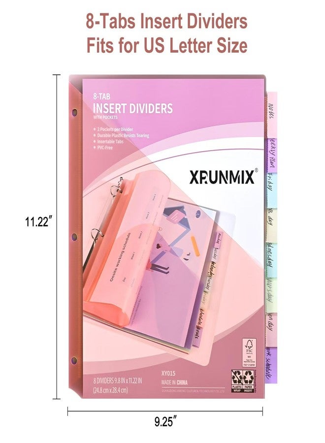XRUNMIX 48 Counts 8-Tab Binder Dividers, Index Pockets for 3 Ring Binders, 8 Pastel Colors, US Letter Size (6) - Image 2