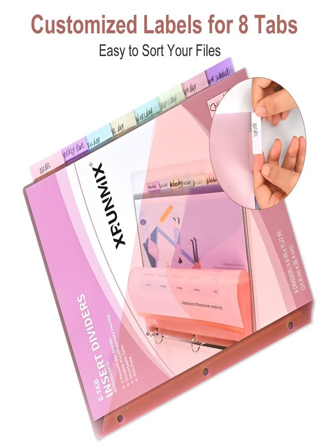 XRUNMIX 48 Counts 8-Tab Binder Dividers, Index Pockets for 3 Ring Binders, 8 Pastel Colors, US Letter Size (6) - Image 4