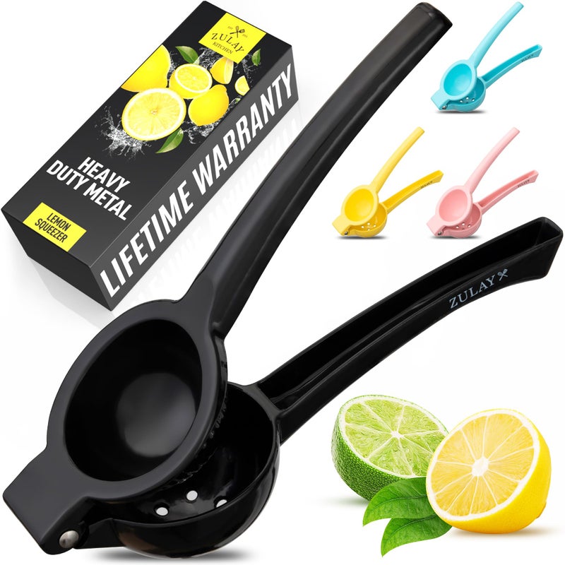 Zulay Premium Quality Metal Lemon Squeezer Citrus Juicer Manual Press for Extracting the Most Juice Possible Black