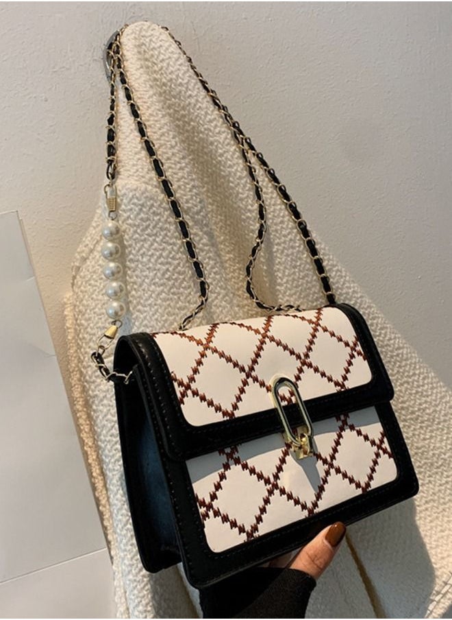 Sharpdo - Women's Luxury Square Handbag with Pearl Chain Versatile Shoulder & Cross-body Bag - Image 1