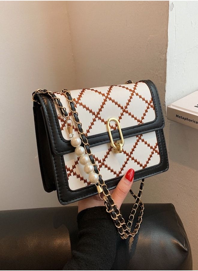 Sharpdo - Women's Luxury Square Handbag with Pearl Chain Versatile Shoulder & Cross-body Bag - Image 1