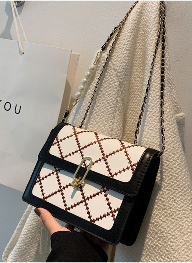 Sharpdo - Women's Luxury Square Handbag with Pearl Chain Versatile Shoulder & Cross-body Bag - Image 1