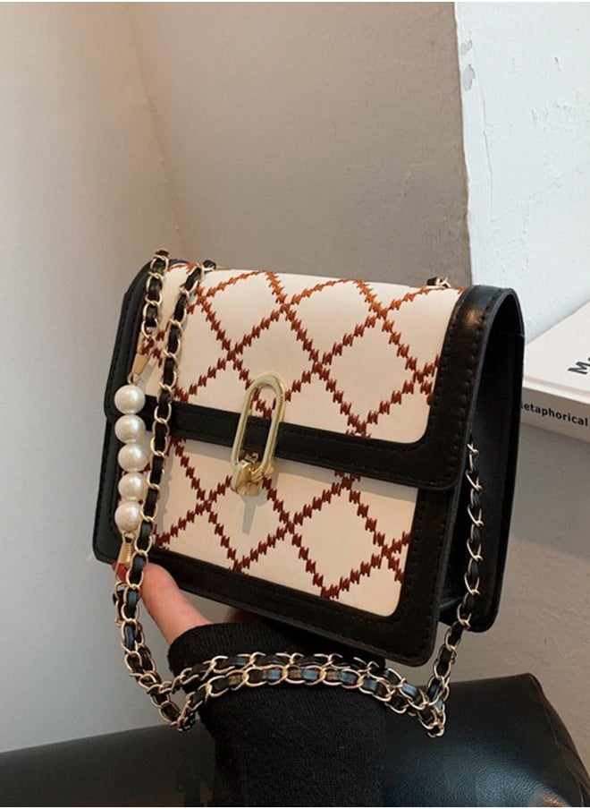 Sharpdo - Women's Luxury Square Handbag with Pearl Chain Versatile Shoulder & Cross-body Bag - Image 1