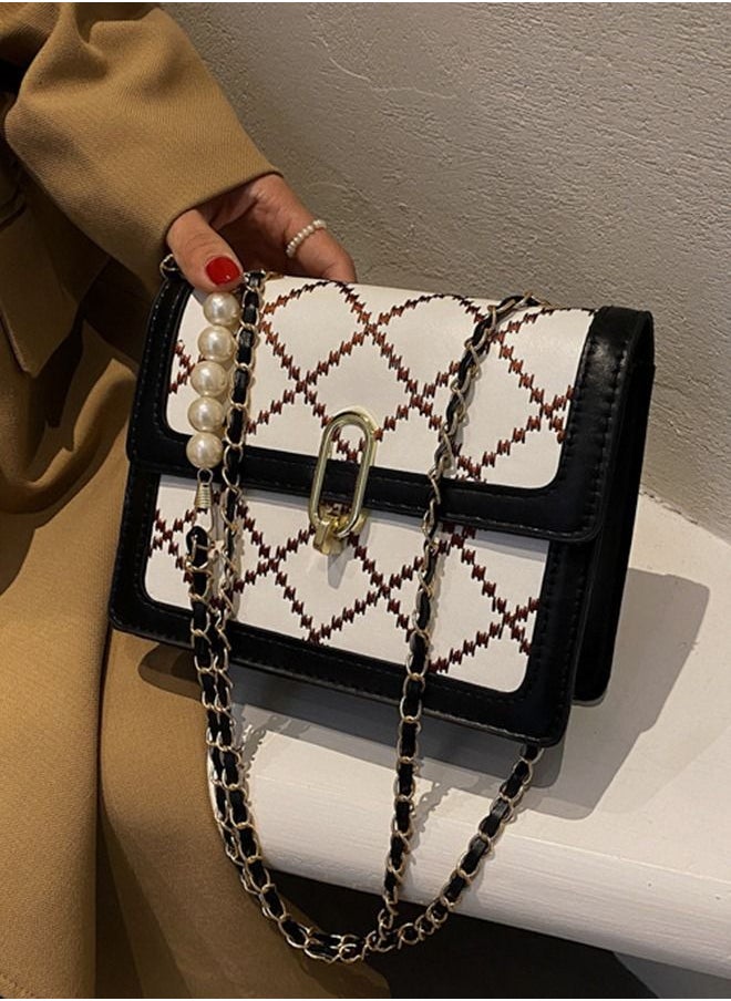 Sharpdo - Women's Luxury Square Handbag with Pearl Chain Versatile Shoulder & Cross-body Bag - Image 1