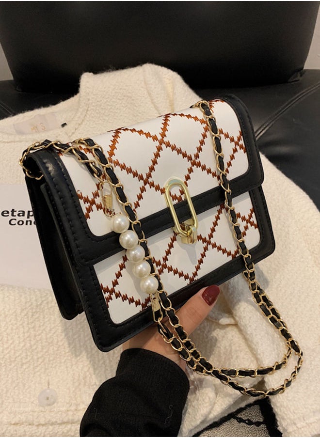 Sharpdo - Women's Luxury Square Handbag with Pearl Chain Versatile Shoulder & Cross-body Bag - Image 1