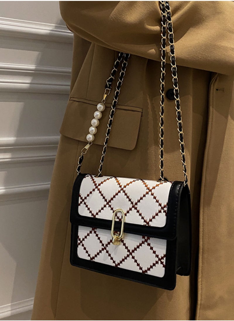 Sharpdo - Women's Luxury Square Handbag with Pearl Chain Versatile Shoulder & Cross-body Bag - Image 1