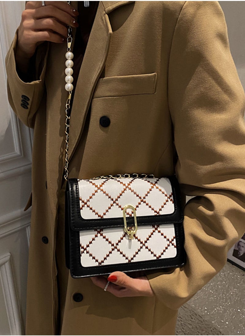 Sharpdo - Women's Luxury Square Handbag with Pearl Chain Versatile Shoulder & Cross-body Bag - Image 1