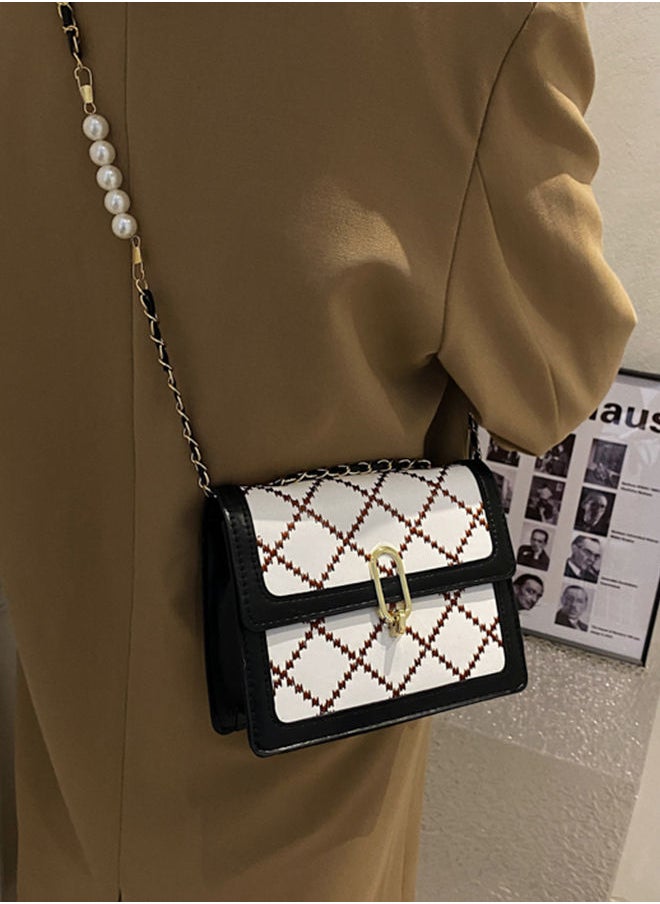Sharpdo - Women's Luxury Square Handbag with Pearl Chain Versatile Shoulder & Cross-body Bag - Image 1