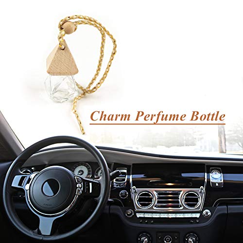 USRommaner 4 Pack,6ml(1/5 Fl Oz) Refillable Car Essential Oil Diffuser,Empty Car Air Freshener Pendant Perfume Aromatherapy Vials-Clear Glass Bottle With Wooden Caps & Hanging String-FREE 1 Funnel&Dropper - Image 5