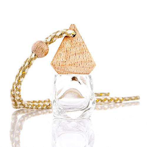 USRommaner 4 Pack,6ml(1/5 Fl Oz) Refillable Car Essential Oil Diffuser,Empty Car Air Freshener Pendant Perfume Aromatherapy Vials-Clear Glass Bottle With Wooden Caps & Hanging String-FREE 1 Funnel&Dropper - Image 2