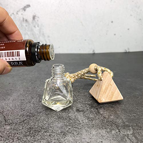 USRommaner 4 Pack,6ml(1/5 Fl Oz) Refillable Car Essential Oil Diffuser,Empty Car Air Freshener Pendant Perfume Aromatherapy Vials-Clear Glass Bottle With Wooden Caps & Hanging String-FREE 1 Funnel&Dropper - Image 3