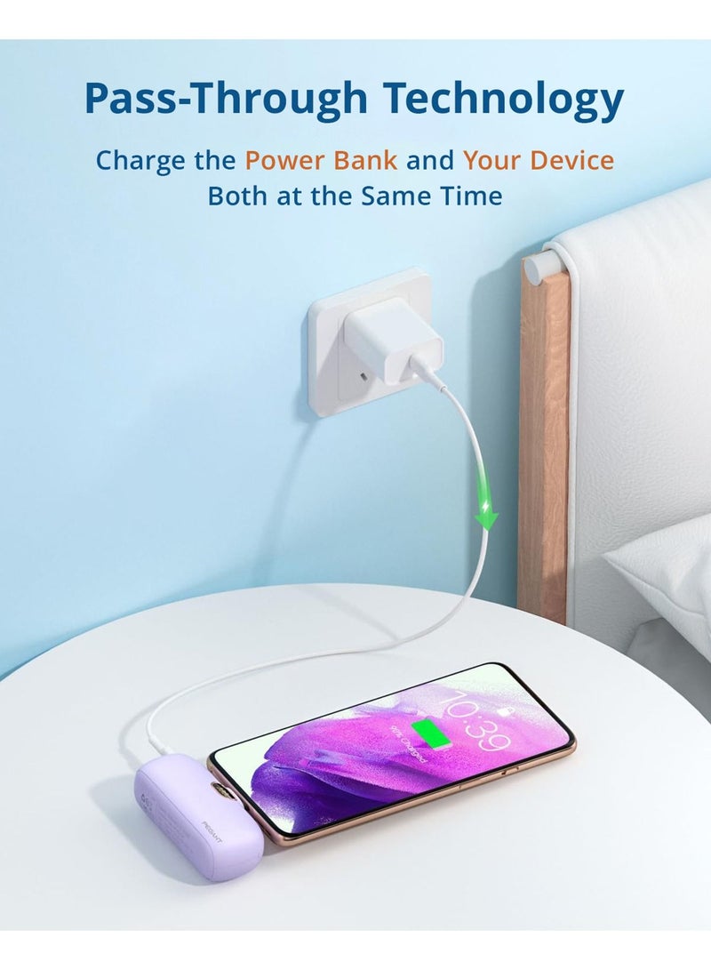 PEGANT 5000mAh Mini Power Bank 20W USB C with PD3.0 & QC3.0 Fast Charging, Compact and Portable Charger Small Type C External Powerbank Battery, Compatible with Android Smartphones, Tablets (Purple) - Image 5