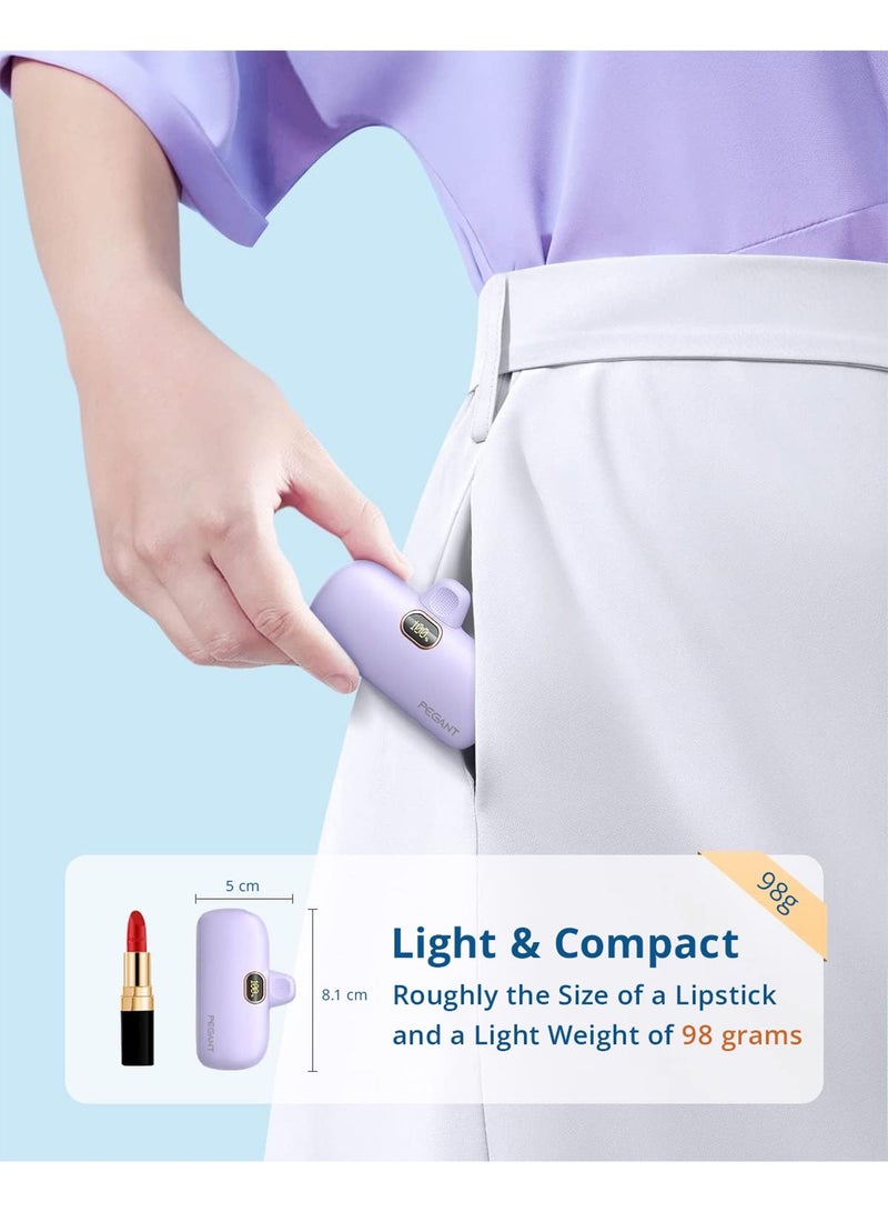 PEGANT 5000mAh Mini Power Bank 20W USB C with PD3.0 & QC3.0 Fast Charging, Compact and Portable Charger Small Type C External Powerbank Battery, Compatible with Android Smartphones, Tablets (Purple) - Image 4