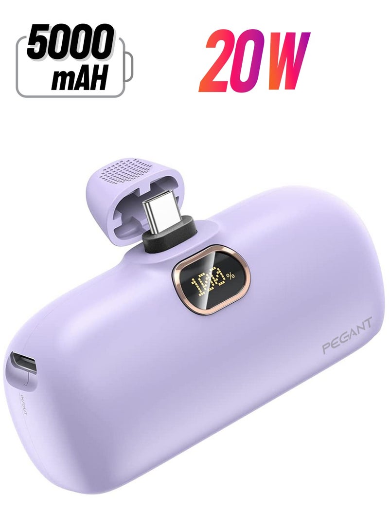 PEGANT 5000mAh Mini Power Bank 20W USB C with PD3.0 & QC3.0 Fast Charging, Compact and Portable Charger Small Type C External Powerbank Battery, Compatible with Android Smartphones, Tablets (Purple) - Image 1