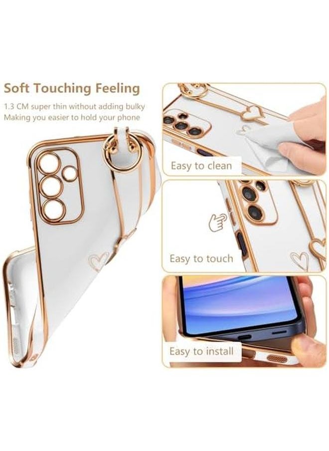 erorex - 1 Plus 2 Case For Samsung Galaxy A35 With 2 Tempered Glass Screen Protector With Wrist Strap Luxury Plating Edge Love Hearts Pattern For Women Soft Shockproof For Galaxy A35 White Galaxy A35 - Image 1