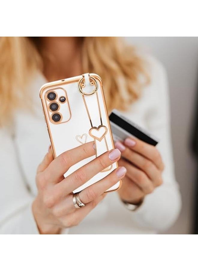 erorex - 1 Plus 2 Case For Samsung Galaxy A35 With 2 Tempered Glass Screen Protector With Wrist Strap Luxury Plating Edge Love Hearts Pattern For Women Soft Shockproof For Galaxy A35 White Galaxy A35 - Image 1