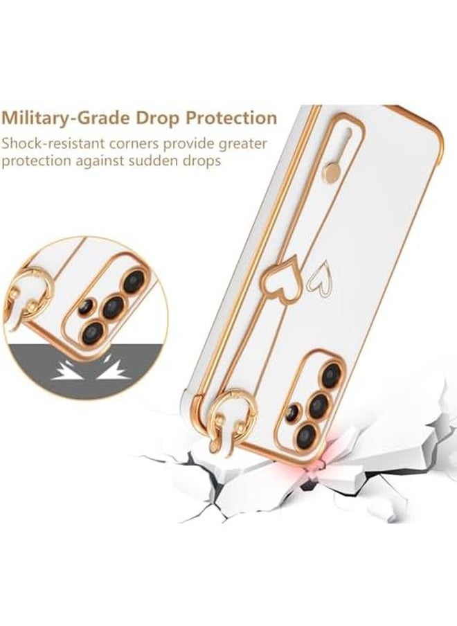 erorex - 1 Plus 2 Case For Samsung Galaxy A35 With 2 Tempered Glass Screen Protector With Wrist Strap Luxury Plating Edge Love Hearts Pattern For Women Soft Shockproof For Galaxy A35 White Galaxy A35 - Image 1