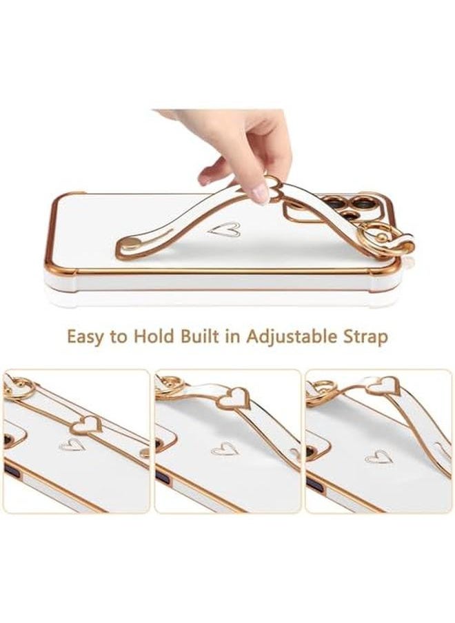 erorex - 1 Plus 2 Case For Samsung Galaxy A35 With 2 Tempered Glass Screen Protector With Wrist Strap Luxury Plating Edge Love Hearts Pattern For Women Soft Shockproof For Galaxy A35 White Galaxy A35 - Image 1