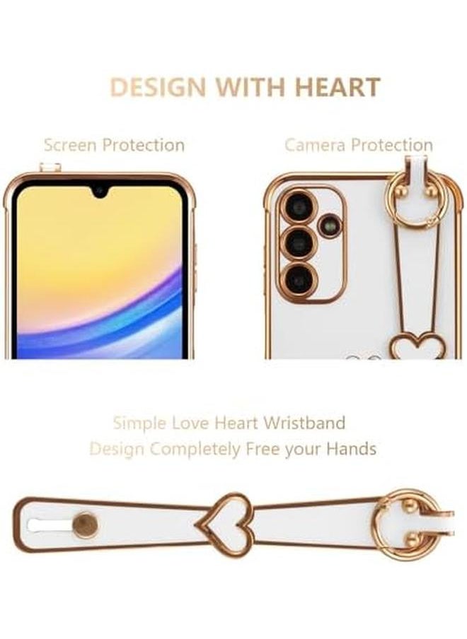 erorex - 1 Plus 2 Case For Samsung Galaxy A35 With 2 Tempered Glass Screen Protector With Wrist Strap Luxury Plating Edge Love Hearts Pattern For Women Soft Shockproof For Galaxy A35 White Galaxy A35 - Image 1