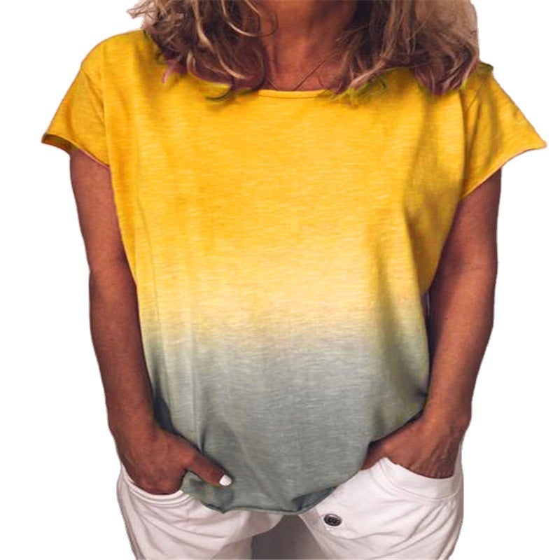 Europe and the United States summer cross-border hot women's T-shirt ebay hot rainbow gradient print T-shirt long-sleeved short-sleeved top Short sleeve-green XL - Image 5
