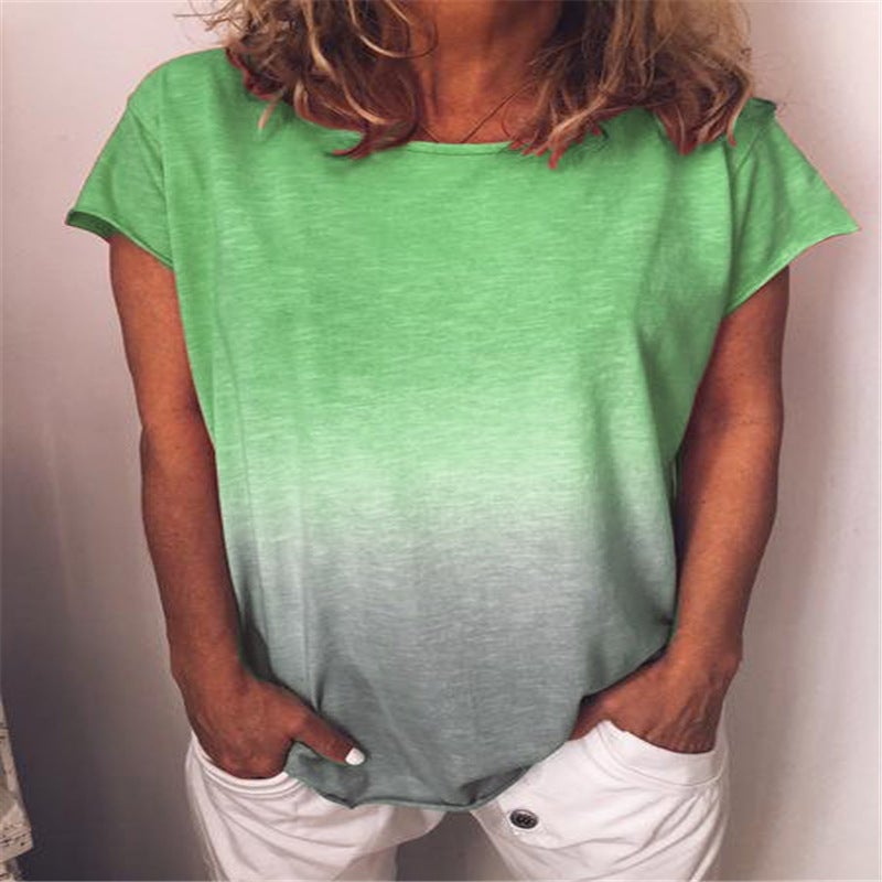 Europe and the United States summer cross-border hot women's T-shirt ebay hot rainbow gradient print T-shirt long-sleeved short-sleeved top Short sleeve-green XL - Image 1