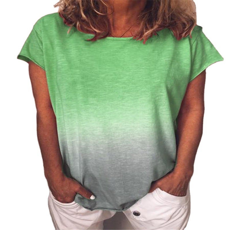 Europe and the United States summer cross-border hot women's T-shirt ebay hot rainbow gradient print T-shirt long-sleeved short-sleeved top Short sleeve-green XL - Image 3