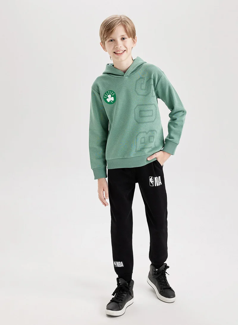 DeFacto Green Nba Boston Celtics Regular Fit Crew Neck Back Printed Thick Sweatshirt