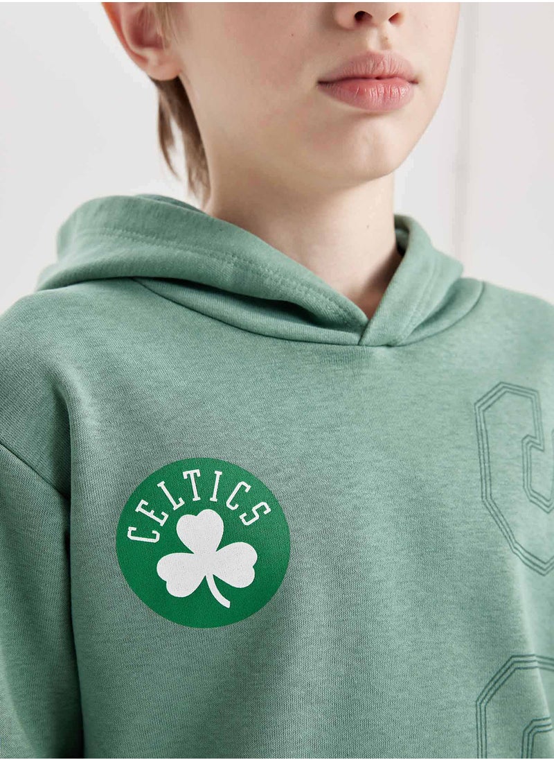 DeFacto Green Nba Boston Celtics Regular Fit Crew Neck Back Printed Thick Sweatshirt  - Image 2