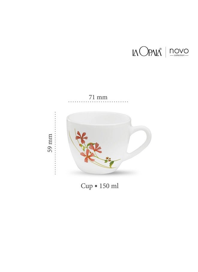 La Opala La Opala, Novo Collection Opal Glass Crockery | Cup Lily, Set of 6 | Coral Charm, 150 ml | for Tea & Coffee | Microwave Safe | 100% Vegetarian | Toughened Extra Strong | Super Light | Super White  - Image 2