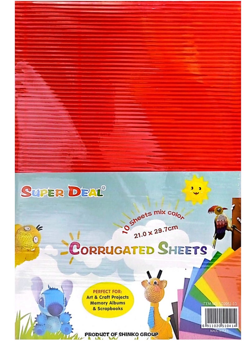 SUPER DEAL 10-Sheet A4 Size Corrugated Paper For Craft Multicolor  - Image 1