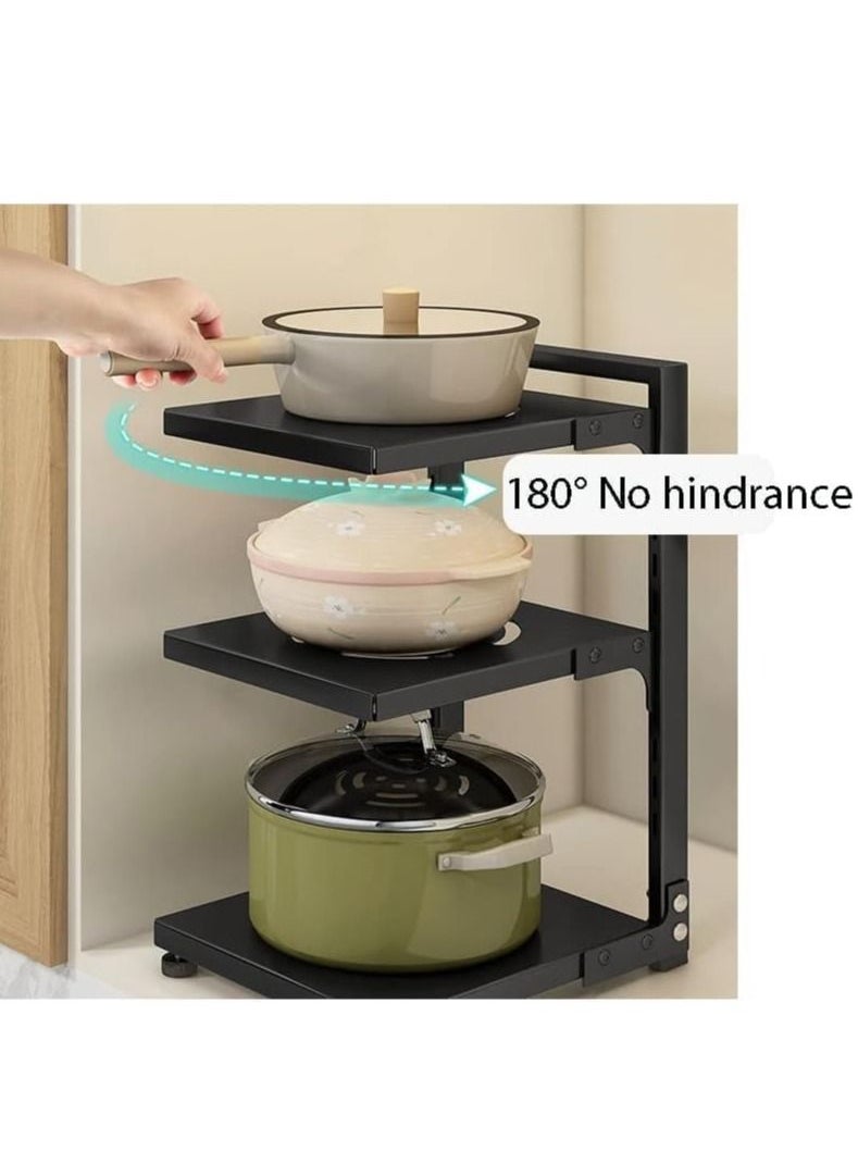 Pots and Pans Organizer for Cabinet,Kitchen Organizer and Storage Rack,Space Saving Stand with Adjustable Dividers,5 Layer Double Sided With Panel Black.