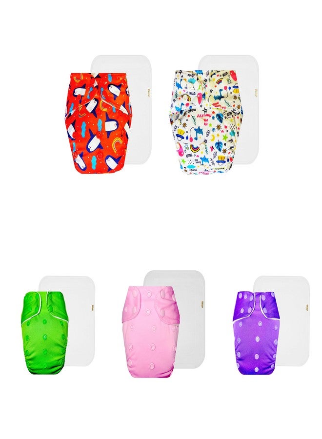 Dumbledo Premium Cloth Diaper with Cotton Insert (Pack of 5) | Soft & Gentle | 6-Layer Absorbent Pad | Travel Friendly | All-Day Wear | 3 Months - 3 Years | Unisex Baby - Image 1