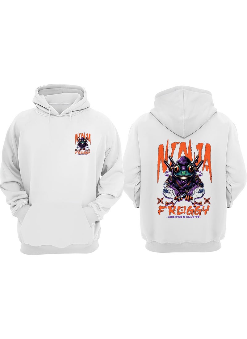 The Wert - Unisex Frog Ninja Froggy Shinobi Design Front Back Printed Regular Fit White Sweatshirt - Image 1