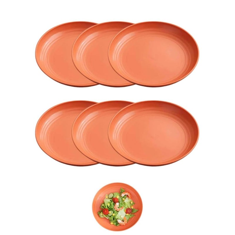 Sugalsu 905 Inch Lightweight Wheat Straw Plates Microwave and Dishwasher Safe BPAFree and Healthy Wheat Straw Plates Unbreakable Deep Dinner Plates Set of 6 Orange - Image 1