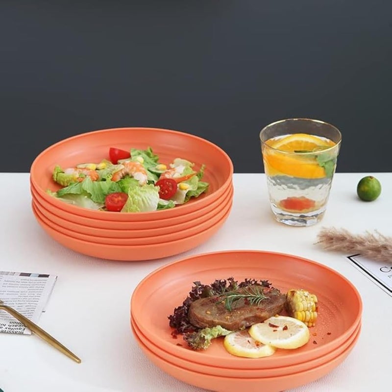 Sugalsu 905 Inch Lightweight Wheat Straw Plates Microwave and Dishwasher Safe BPAFree and Healthy Wheat Straw Plates Unbreakable Deep Dinner Plates Set of 6 Orange - Image 5