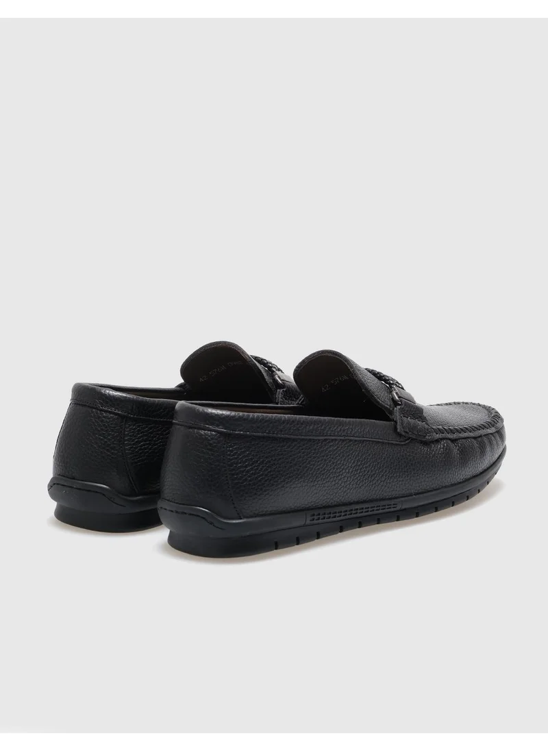 Cabani Leather Black Buckle Men's Loafer