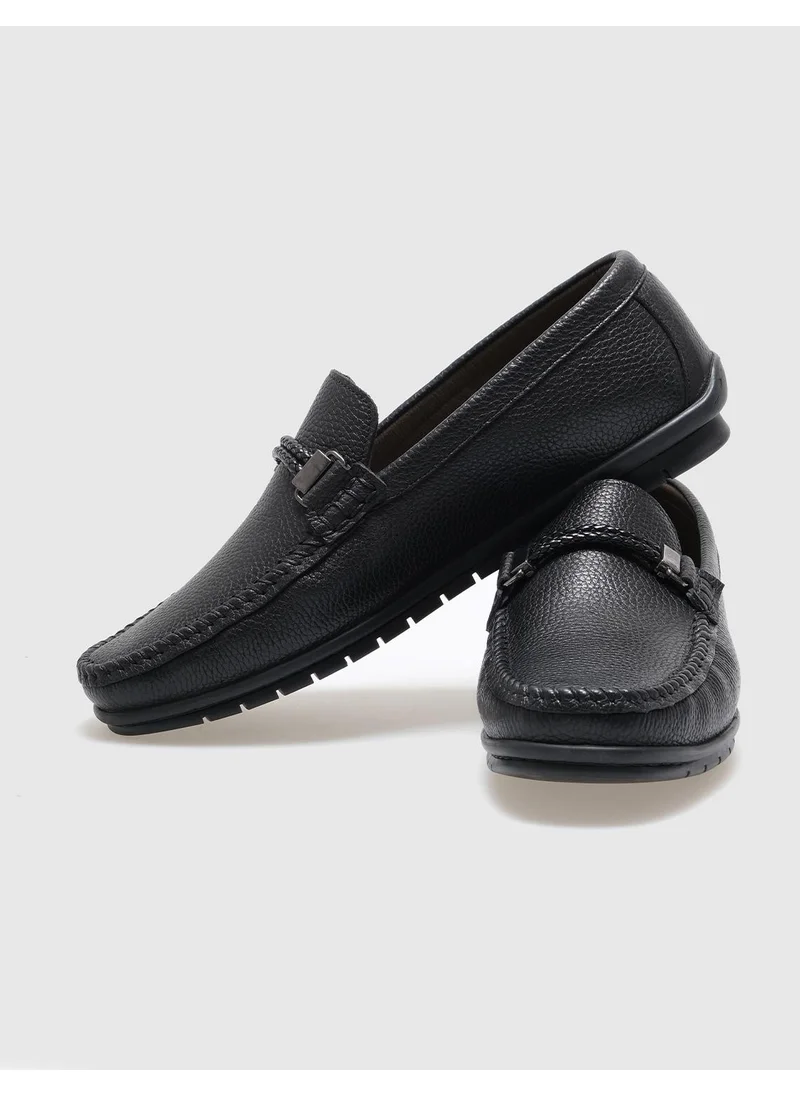 Cabani Leather Black Buckle Men's Loafer